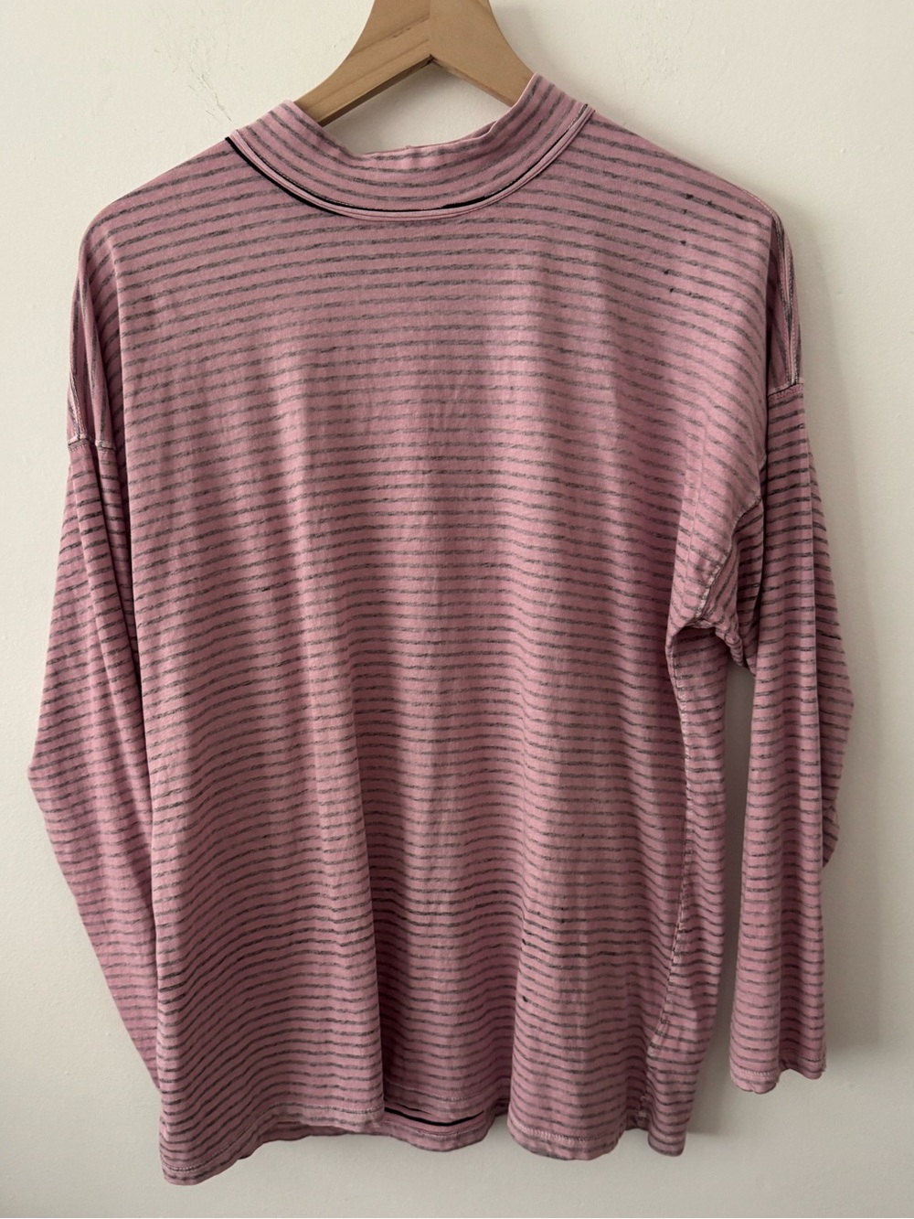 We The Free Pink and Black Striped Mock Neck Top
